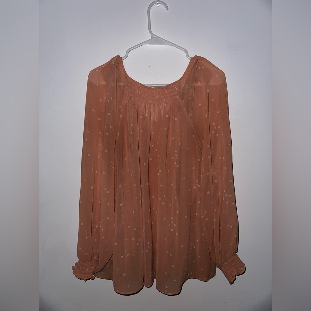 Peach long sleeve shirt with cami underneath, Ava and Viv, 2X